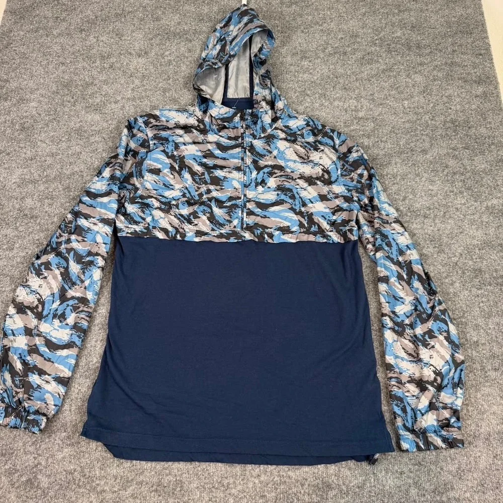 Under Armour Camo Quarter Zip Hoodie Mens Large Blue Cotton Blend EUC